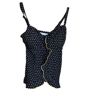 24th & Ocean tankini top. Size medium. Black with white polka dots and yellow